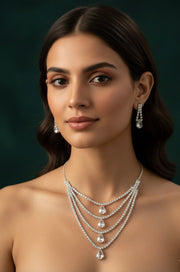 Women Layered Daimond Necklace With Earings