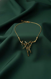 Women Gold Artistic Contemporary Statement Necklace