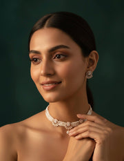 Beautiful Pearls & Diamond Choker Necklace With Studs