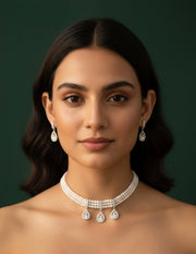 Fancy Pearls & Diamond Choker Necklace With Studs