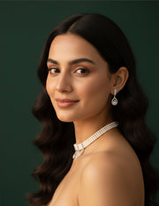 Fancy Pearls & Diamond Choker Necklace With Studs