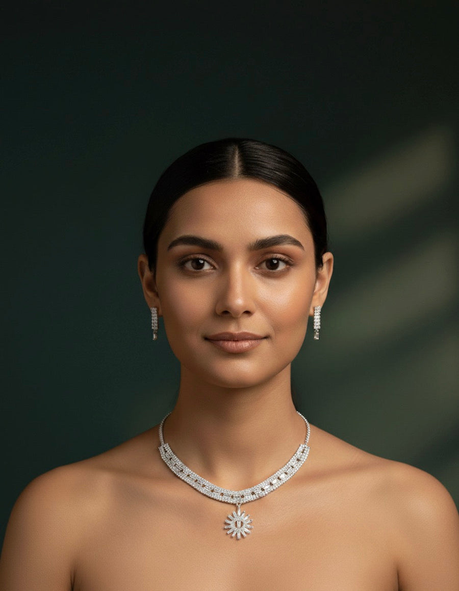 American Diamond Necklace With Earrings