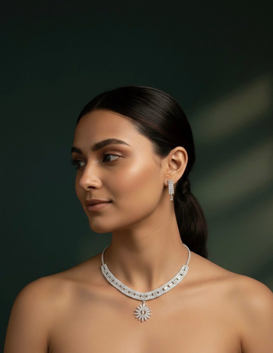 American Diamond Necklace With Earrings