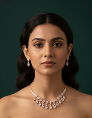 Rose Gold Plated Diamond Necklace With Earrings