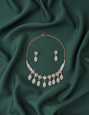 Rose Gold Plated Diamond Necklace With Earrings