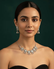 Oxidized Silver Plated Choker Necklace With Earrings