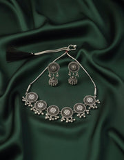 Oxidized Silver Plated Choker Necklace With Earrings