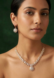 Rose Gold Plated American Diamond Necklace With Earrings