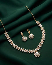 Rose Gold Plated American Diamond Necklace With Earrings