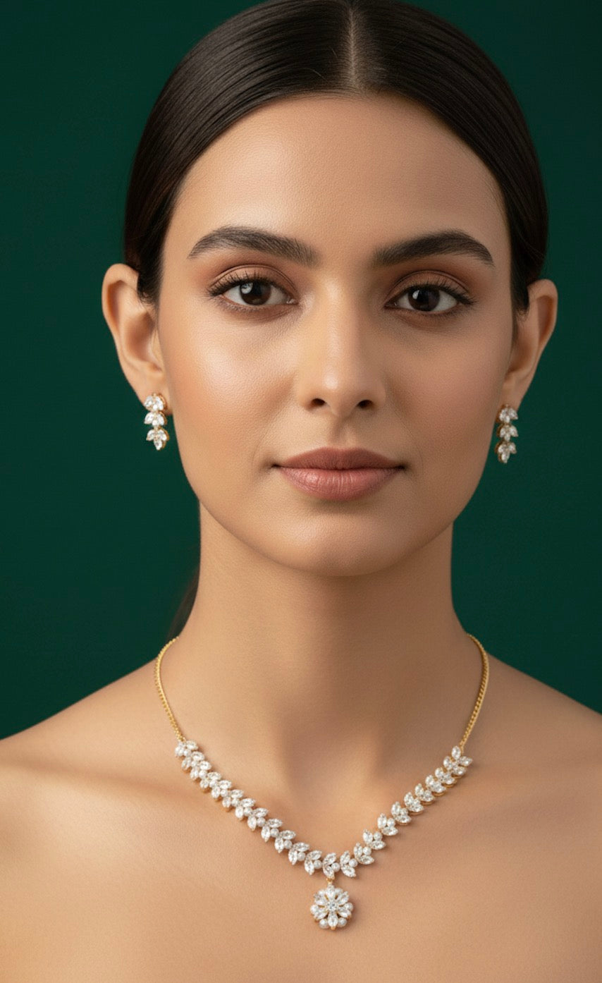 American Diamond Necklace With Earrings