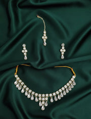 American Diamond Necklace With Earrings & Mang Tika