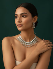 Oxidized Silver Plated Choker Necklace With Earrings
