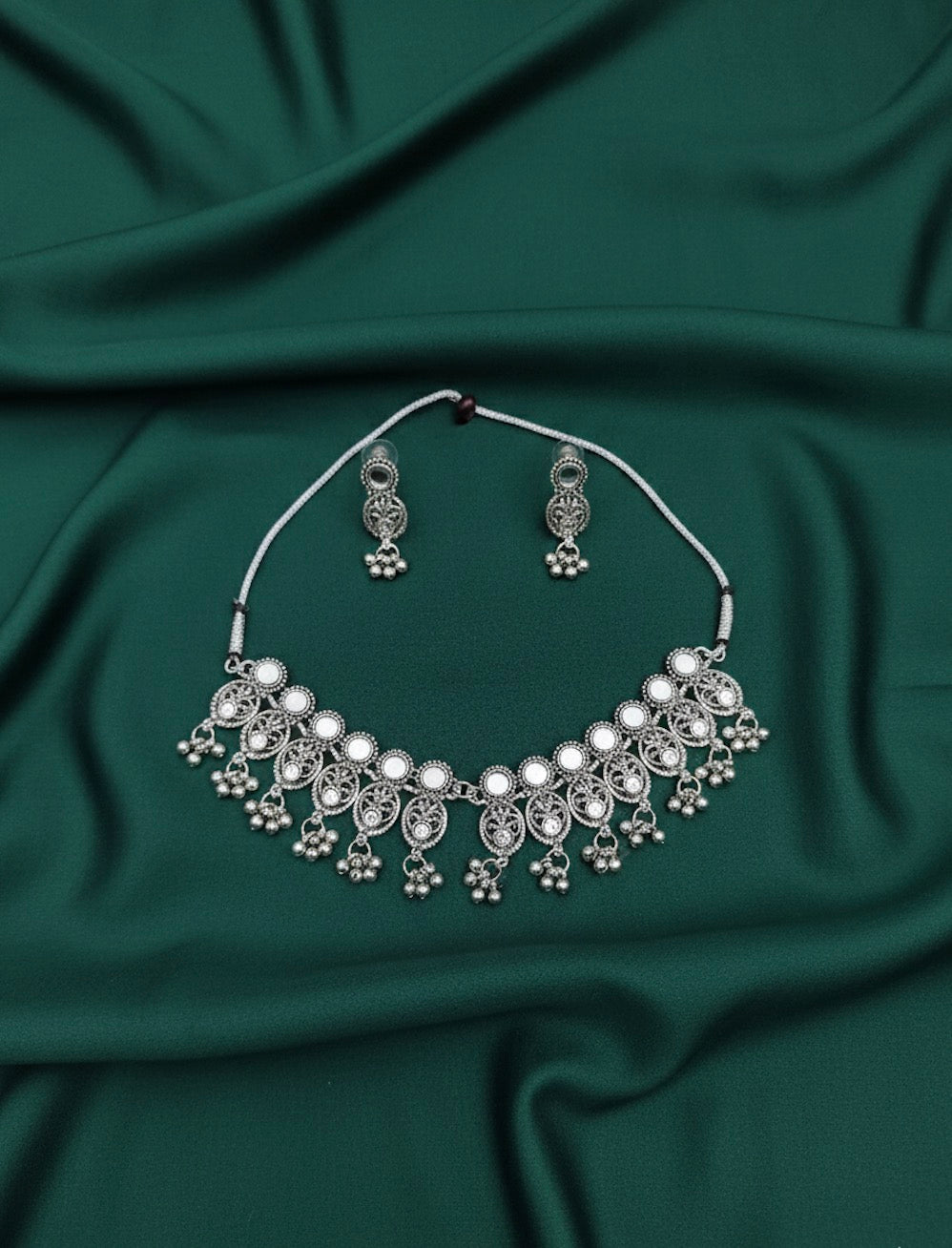 Oxidized Silver Plated Choker Necklace With Earrings