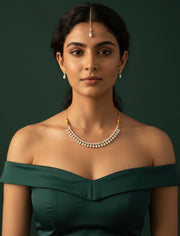 Fancy Pearl & Stone Necklace With Earrings & Mang Tika