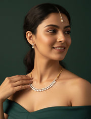 Fancy Pearl & Stone Necklace With Earrings & Mang Tika