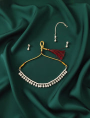Fancy Pearl & Stone Necklace With Earrings & Mang Tika