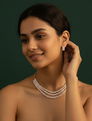 American Diamond Layered Necklace With Earrings