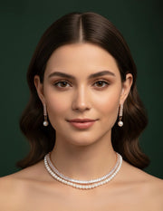 Women Peral & Stone Layered Necklace With Earings