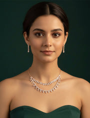 American Diamond Layered Necklace With Earrings