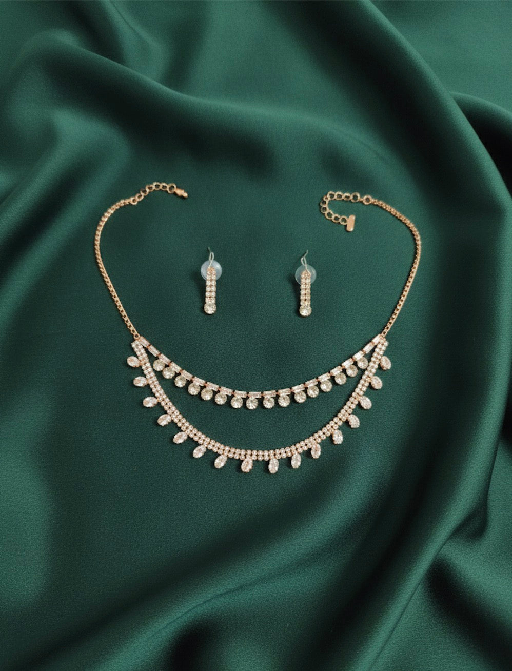 American Diamond Layered Necklace With Earrings