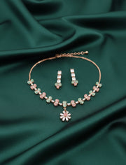 Rose Gold Plated Necklace With Earrings