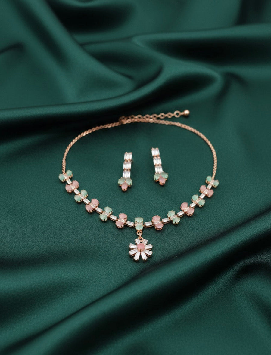 Rose Gold Plated Necklace With Earrings