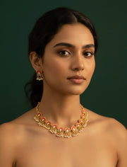 Golden Trendy Lotus Necklace with Earrings