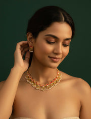Golden Trendy Lotus Necklace with Earrings