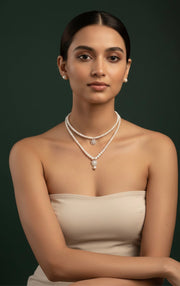 Pearls Mala Layered Necklace with Studs