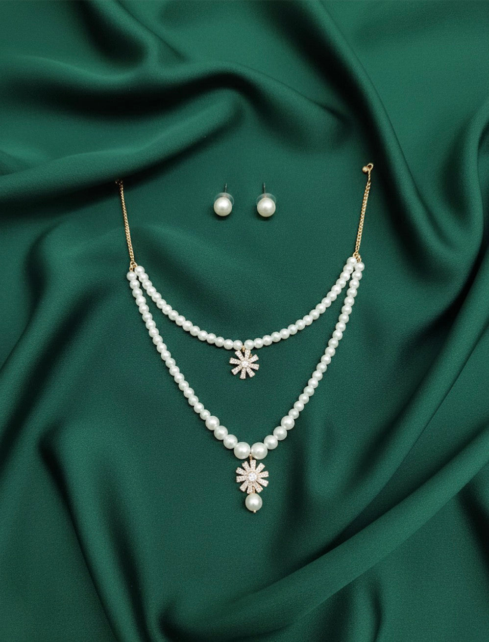 Pearls Mala Layered Necklace with Studs