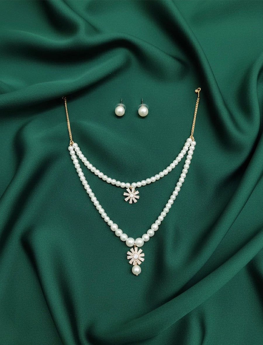 Pearls Mala Layered Necklace with Studs