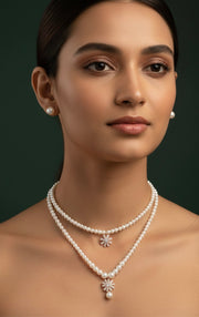 Pearls Mala Layered Necklace with Studs