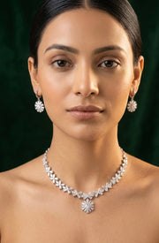 Silver Plated American Diamond Necklace With Earrings