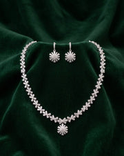 Silver Plated American Diamond Necklace With Earrings