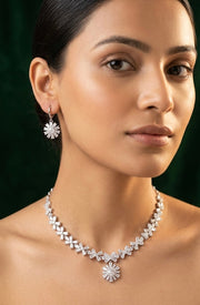 Silver Plated American Diamond Necklace With Earrings