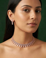 Rose Gold Plated Fancy Beaded Necklace With Earrings