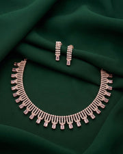 Rose Gold Plated Fancy Beaded Necklace With Earrings