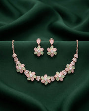 Rose Gold Plated Fancy Stone Necklace With Earrings