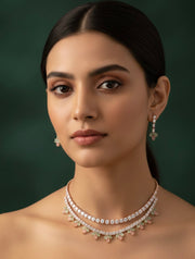 American Diamond Layered Necklace With Earrings