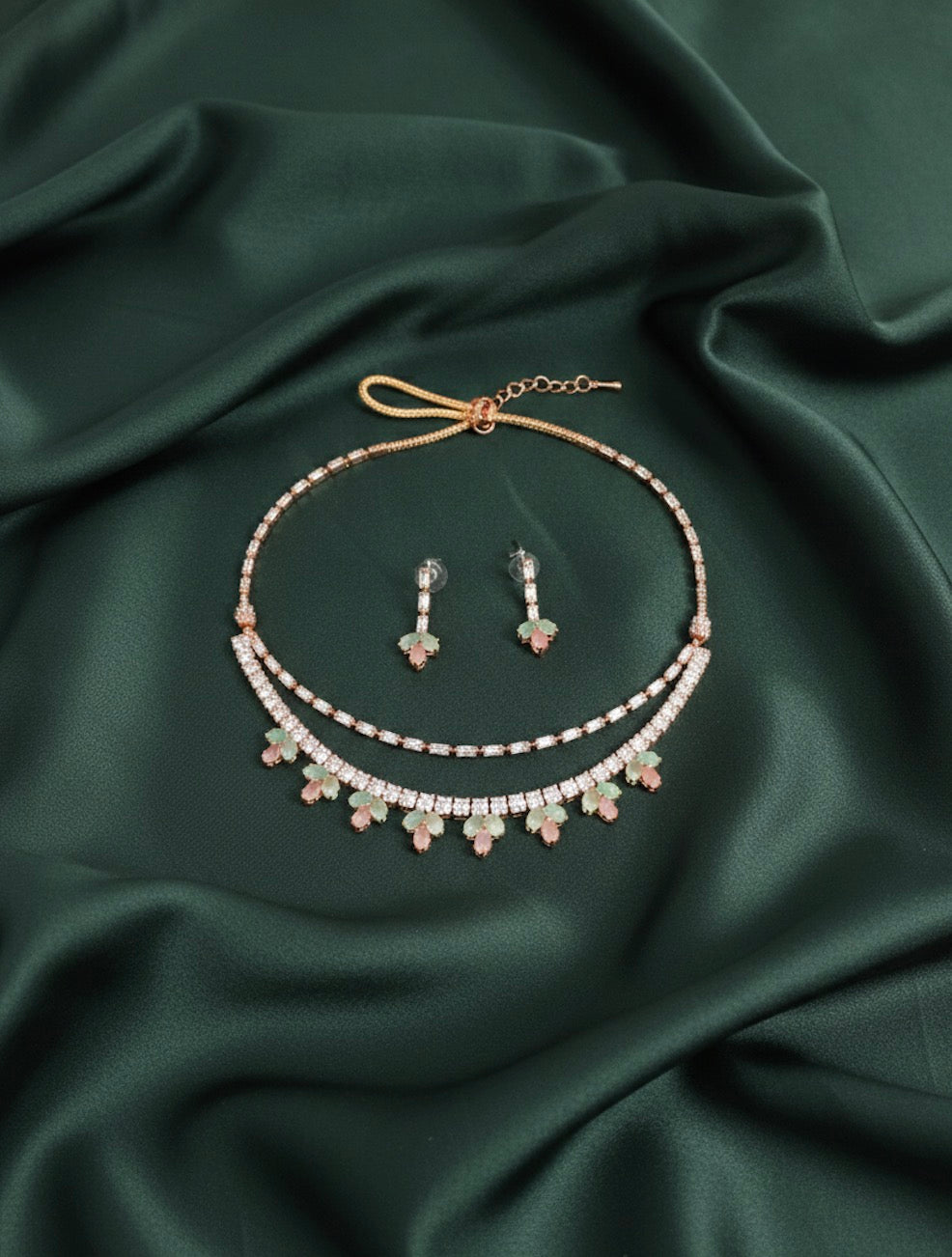American Diamond Layered Necklace With Earrings