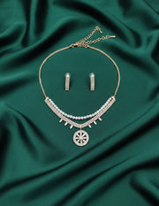 Rose Gold Plated Diamond Layered Necklace With Earrings