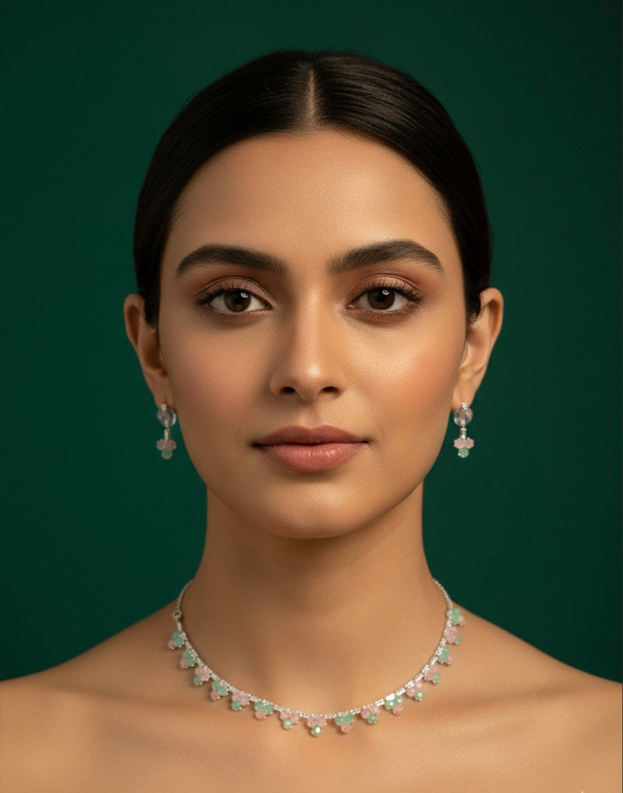American Diamond Necklace With Earrings
