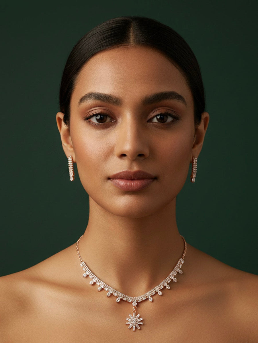 American Diamond Necklace With Earrings