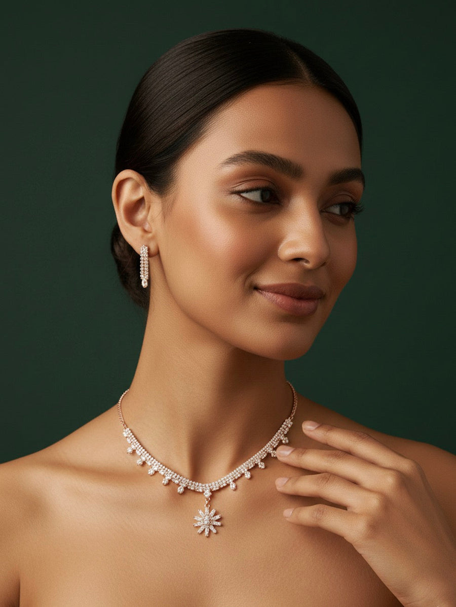 American Diamond Necklace With Earrings