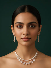 American Diamond Layered Necklace With Earrings