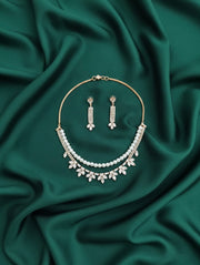 American Diamond Layered Necklace With Earrings