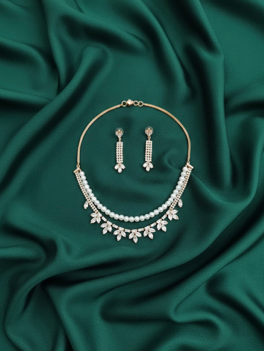American Diamond Layered Necklace With Earrings