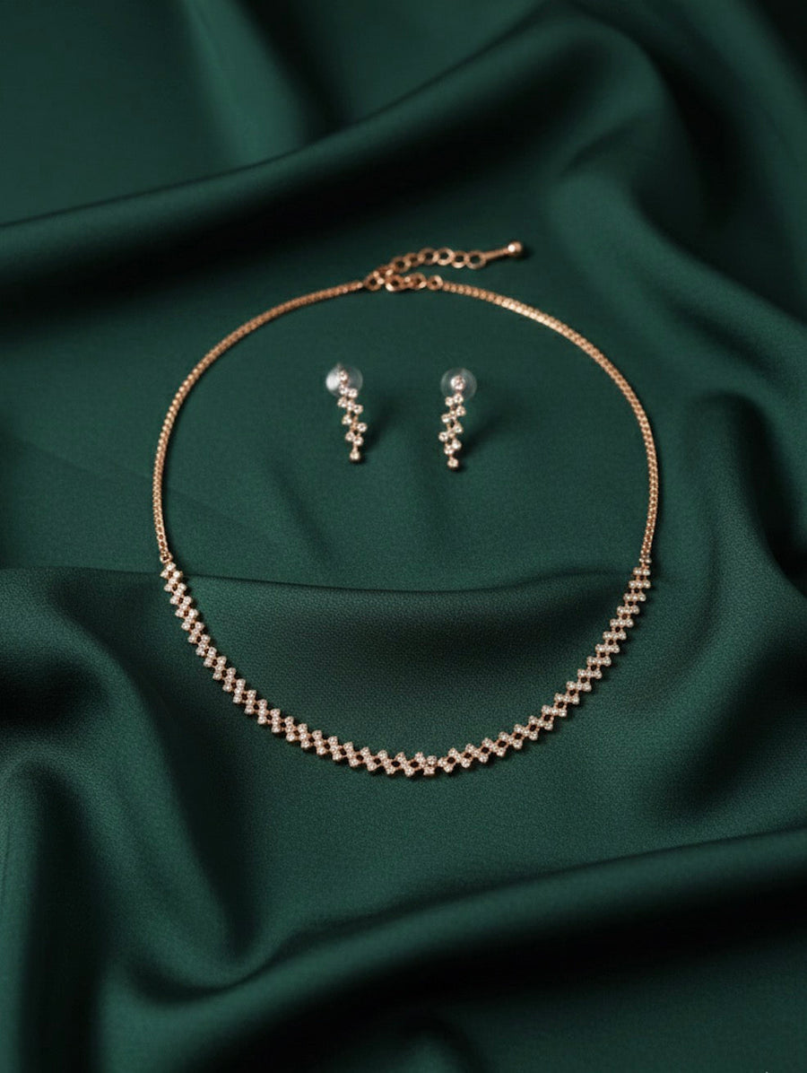 Elegant Rose Gold Plated Necklace With Earrings