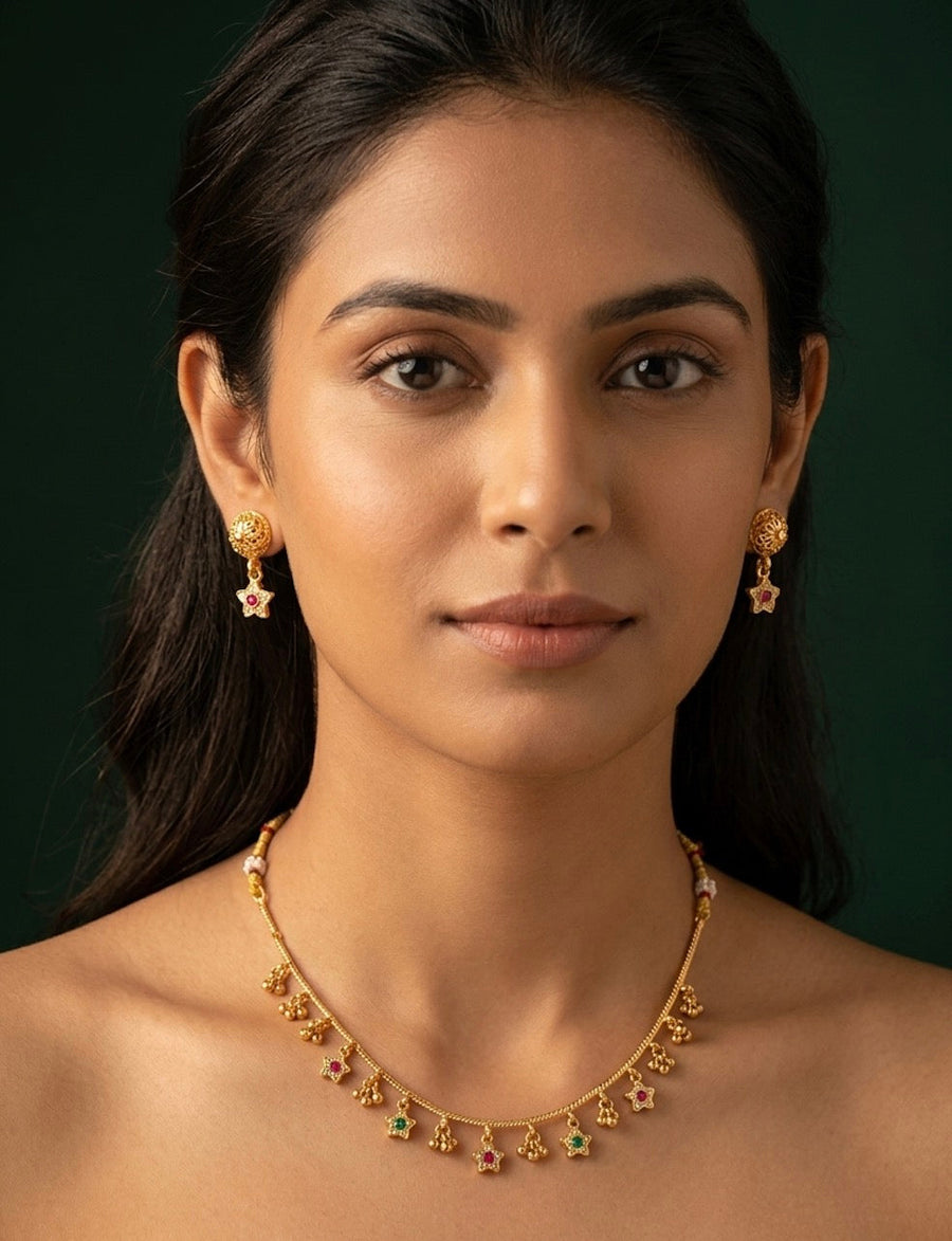 Gold Plated Trendy Design Necklace & Earrings