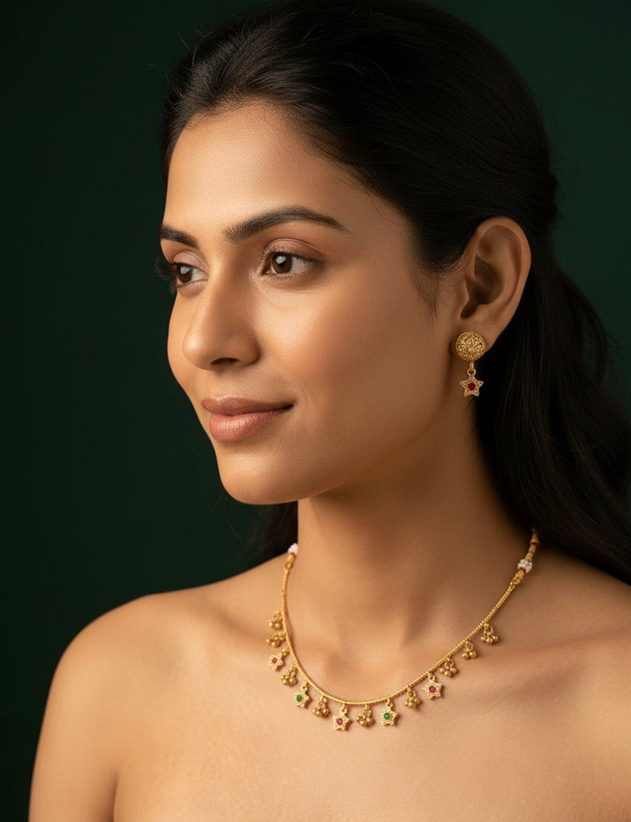 Gold Plated Trendy Design Necklace & Earrings